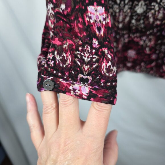 J. Jill Blouse Women's Size Small Purple Black Mixed Print Smocked Bodice - Picture 6 of 14